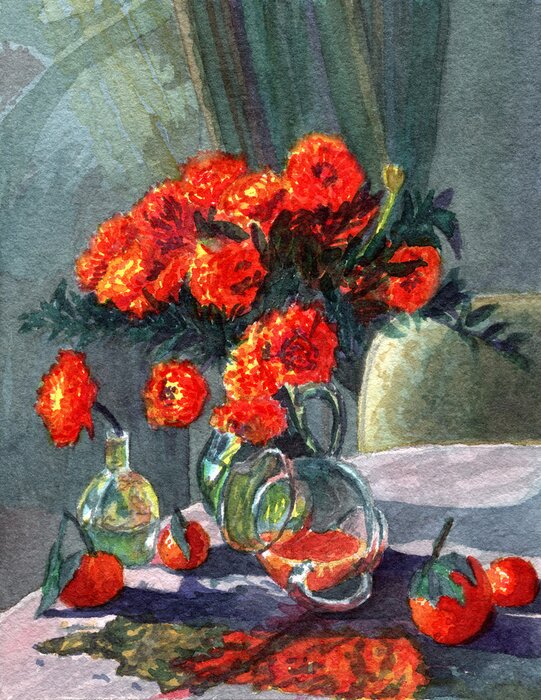 Tableau  Nature morte aux fleurs rouges