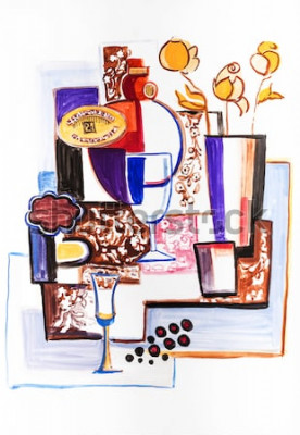 Tableau  Nature morte avec des bouteilles en céramique