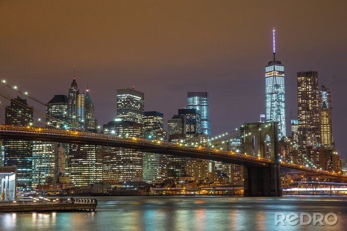 Tableau  New York City Manhattan Pont de Brooklyn la nuit horizon