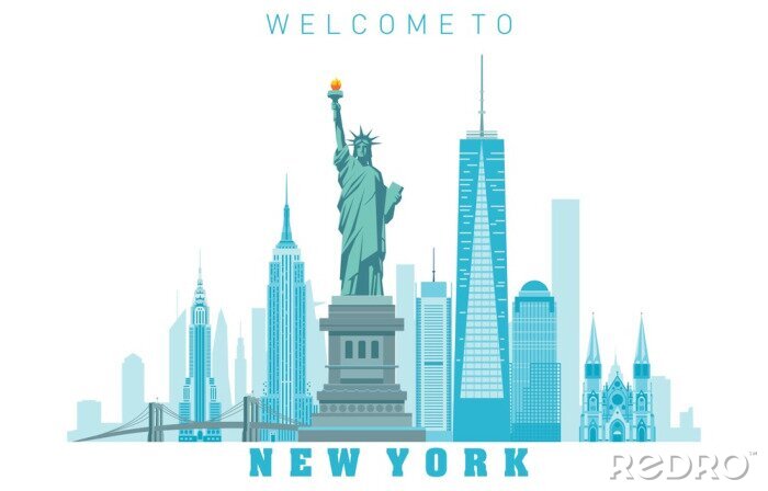 Tableau  New York City skyline in white background. Vector illustration