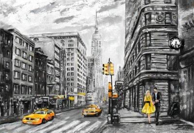 Tableau  New York en gris et jaune