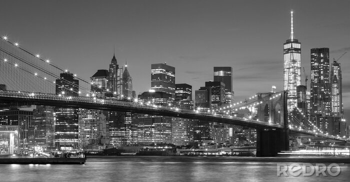Tableau  Noir, blanc, Manhattan, waterfront, nuit, NYC