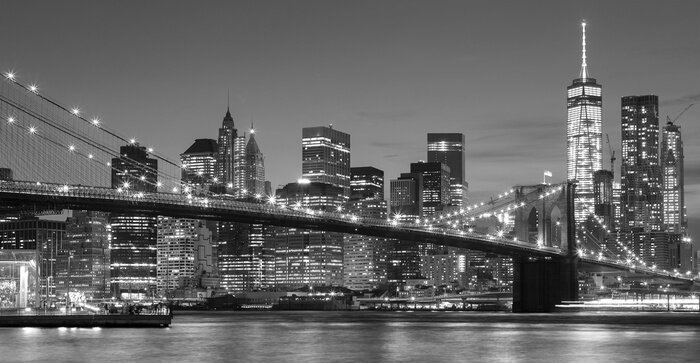 Tableau  Noir, blanc, Manhattan, waterfront, nuit, NYC