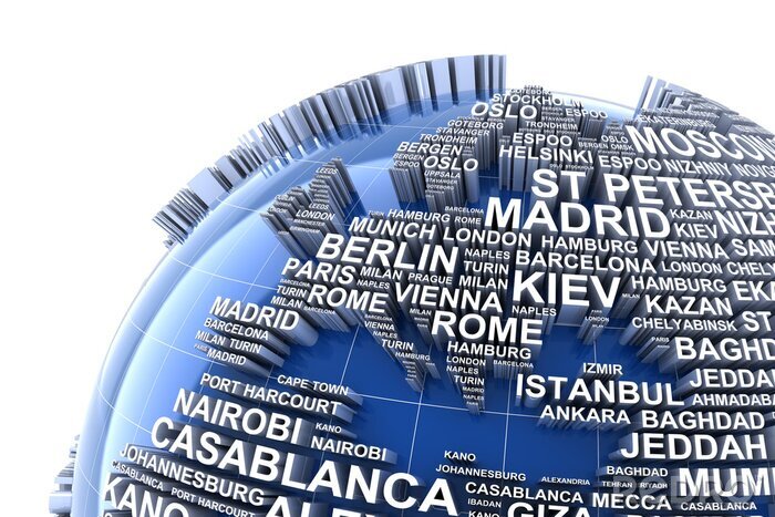 Tableau  Noms des villes européennes sur le globe