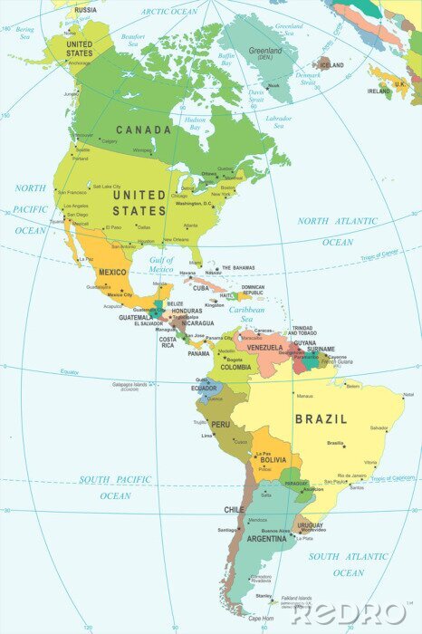 Tableau  North and South America map - highly detailed vector illustration.