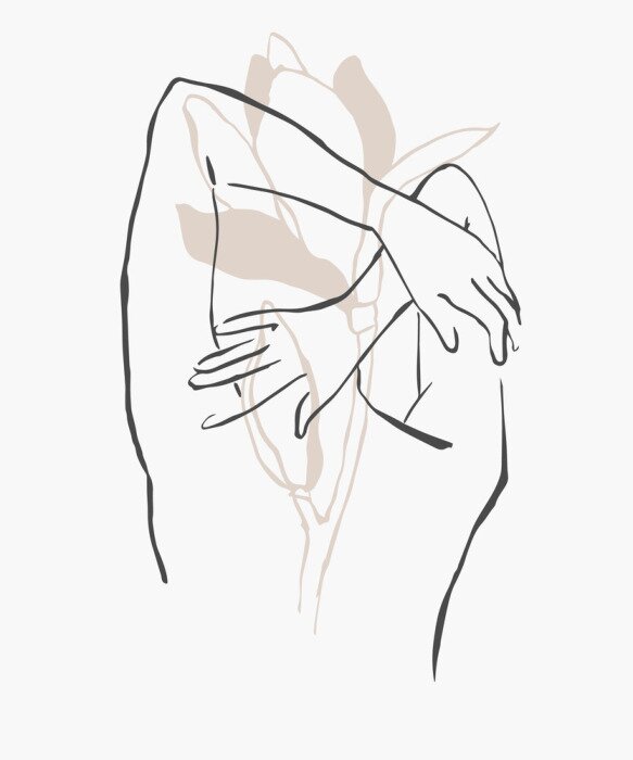 Tableau  Nu féminin avec motif végétal