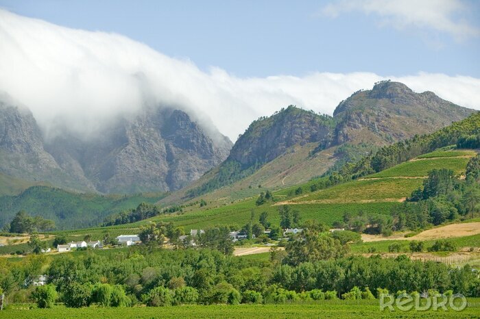 Tableau  Nuage, couvert, montagnes, stellenbosch, vin, région, dehors, cap, ville, sud, afrique