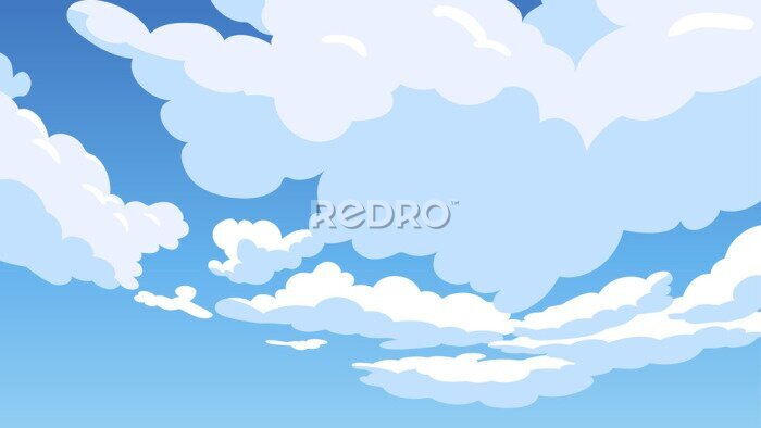 Tableau  Nuages version dessin animé sur un ciel bleu