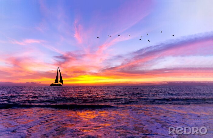 Tableau  Ocean Sunset Sailboat