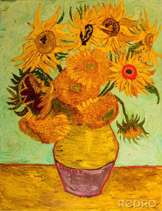 Tableau  Oil painting. Reproduction: &quot;Sunflowers&quot; Vincent Van Gogh. Oil on canvas 70 x 90 cm