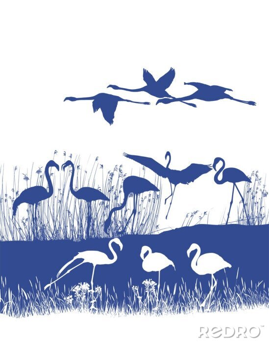 Tableau  Oiseaux bleu marine et blanc