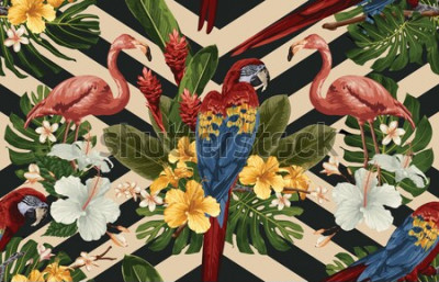 Tableau  Oiseaux et fleurs hawaïennes