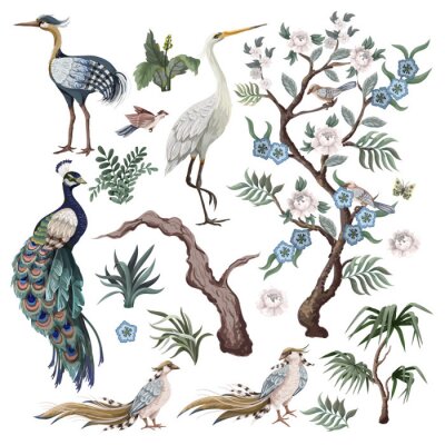 Tableau  Oiseaux et plantes
