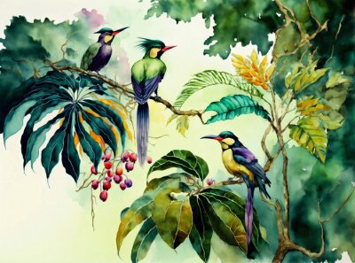 Oiseaux tropicaux sur une branche
