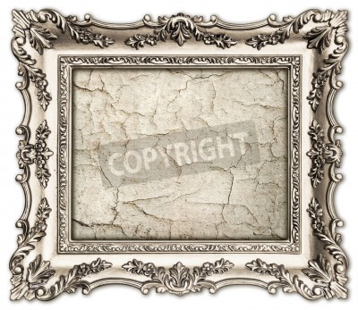 Tableau  old silver frame with empty grunge canvas for your picture, photo, image  beautiful vintage background