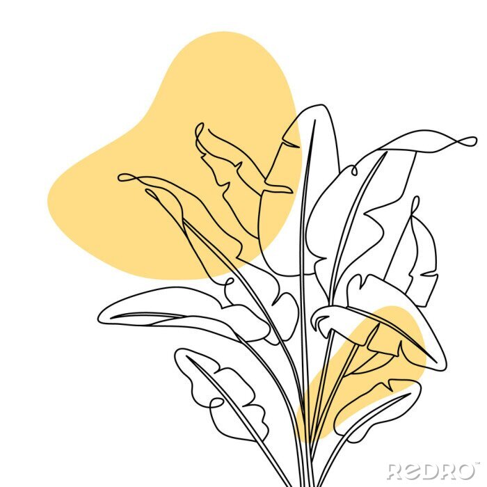 Tableau  One line drawing banana leaves. Modern continuous line art, aesthetic contour. Perfect for home decor such as posters, wall art, tote bag, t-shirt print, sticker, mobile case. Vector illustration