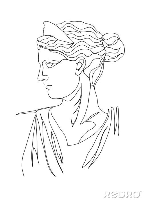 Tableau  One line drawing sketch. Sculpture vector illustration.Modern single line art, aesthetic contour. Perfect for home decor such as posters, wall art, tote bag, t-shirt print, sticker, post card.