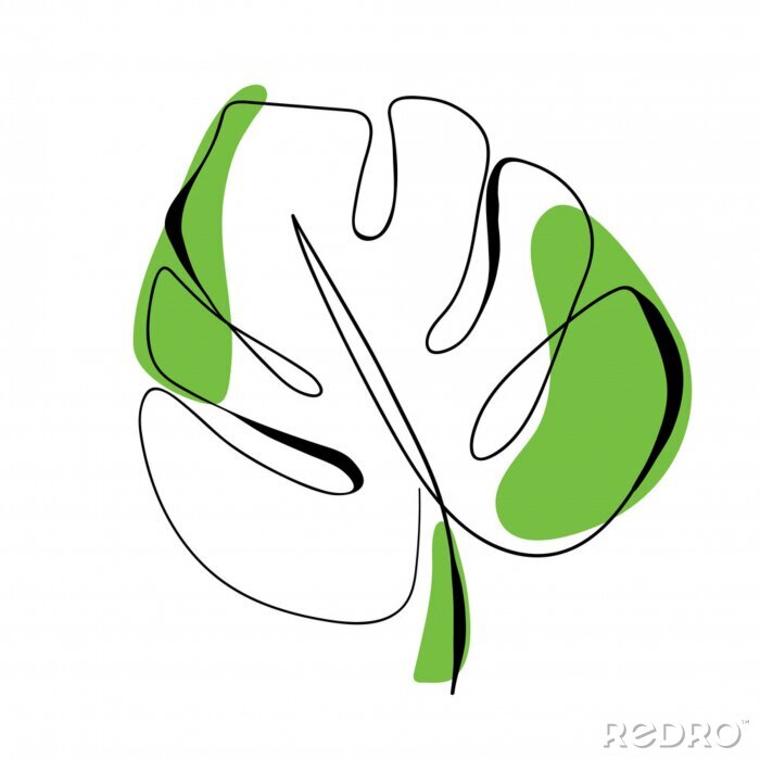 Tableau  One line drawing vector monstera leaf. Modern single line art, aesthetic contour. Perfect for home decor such as posters, wall art, tote bag, t-shirt print, sticker, mobile case, logo