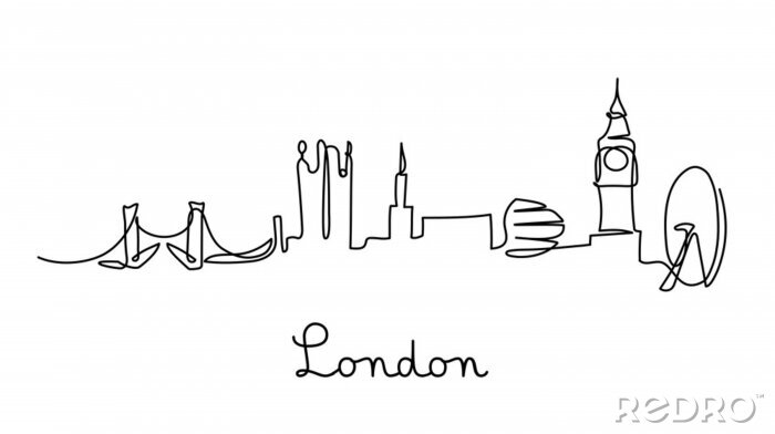 Tableau  One line style London city skyline. Simple modern minimalistic style vector.