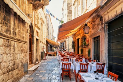 Tableau  Open Street terrace cafe in Dubrovnik