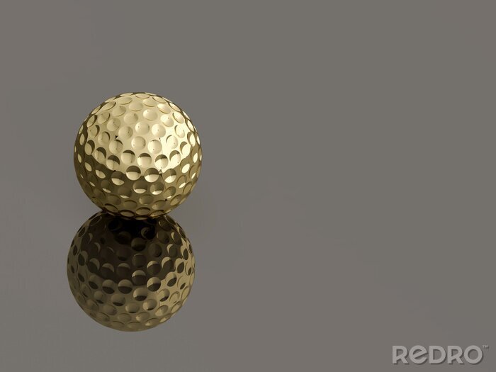 Tableau  Or balle de golf sur fond gris réflexion