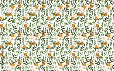 Orange pattern design, leaf and fruit wallpaper design, seamless pattern, oil painting texture, mural art.