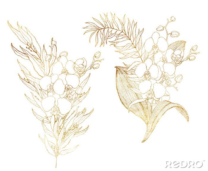 Tableau  Orchidee gemaakt met een bruine lijn