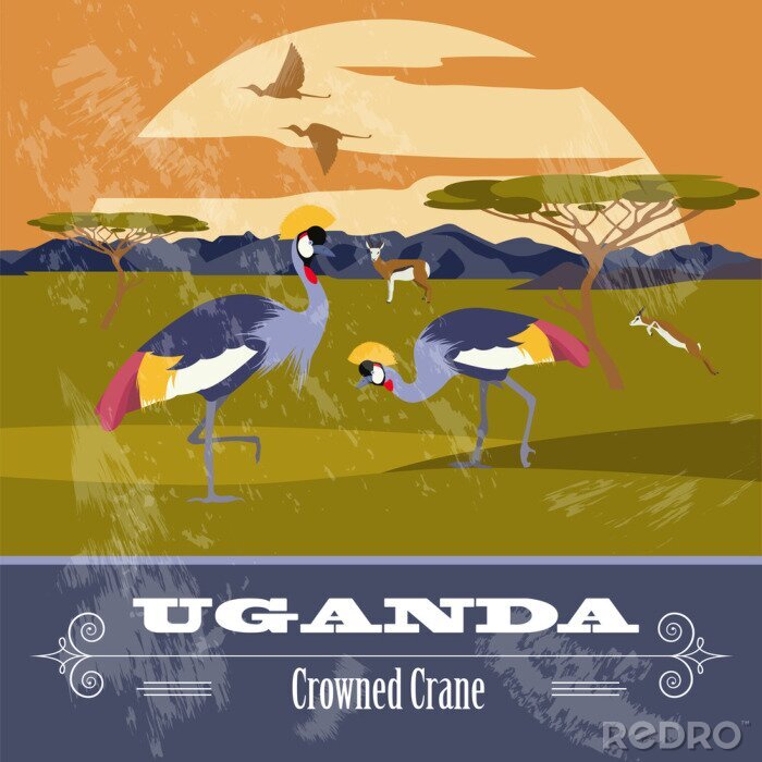 Tableau  Ouganda, Afrique. Image rétro de style.