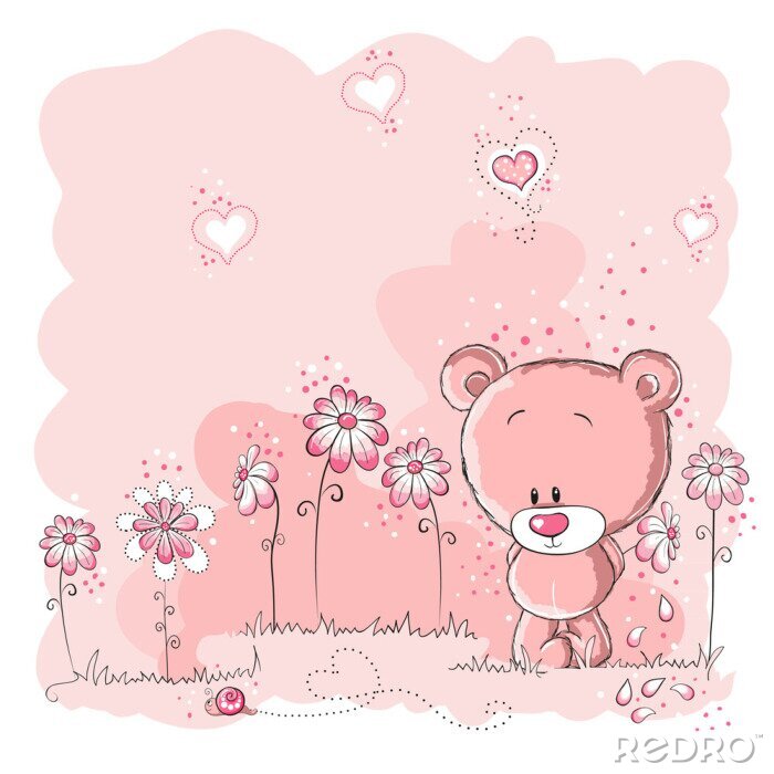 Tableau  Ourson embarrassé illustration rose pastel