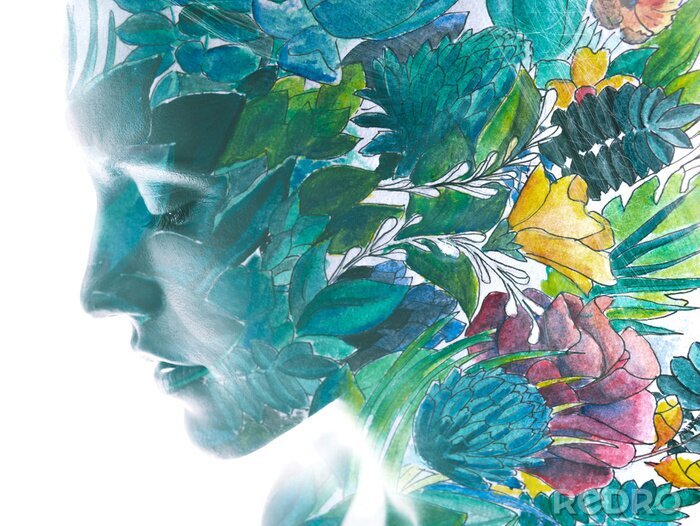 Tableau  Paintography. Portrait of a woman combined with a painting