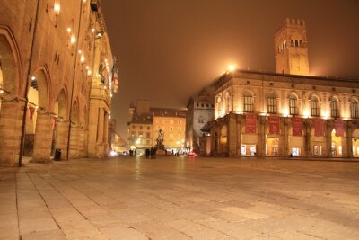 Tableau  Palazzo Comunale de Bologne dans la nuit Émilie-Romagne en Italie