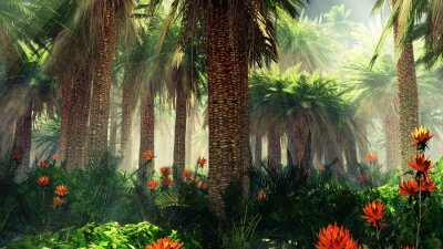 Palmiers et fleurs exotiques