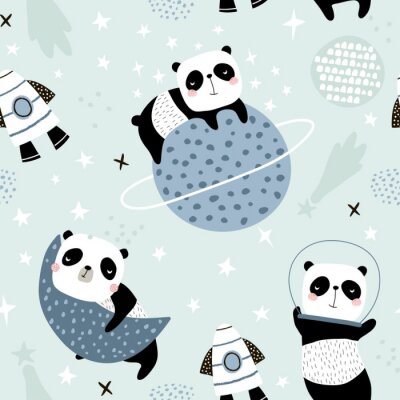 Pandas mignons dans l'espace pour les enfants