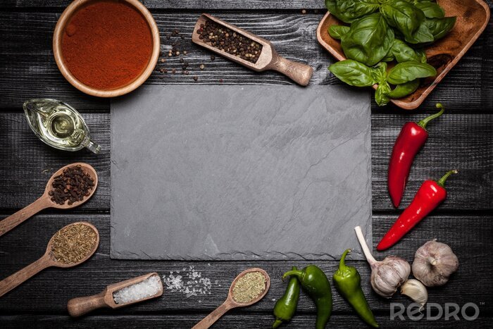 Tableau  Panneau de pierre avec différentes épices
