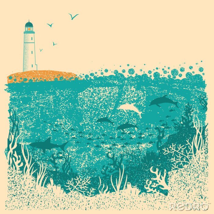 Tableau  Panorama de l'océan dans un style rétro