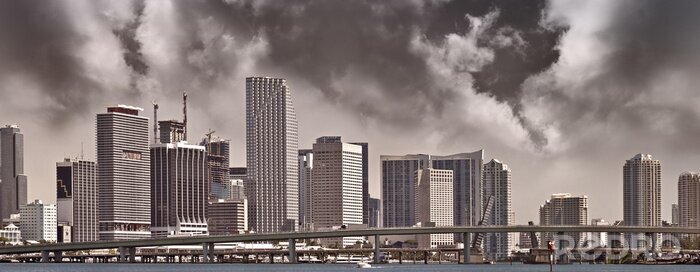Tableau  Panorama de Miami noir et blanc