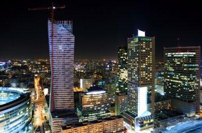Tableau  Panorama de Varsovie centre-ville la nuit