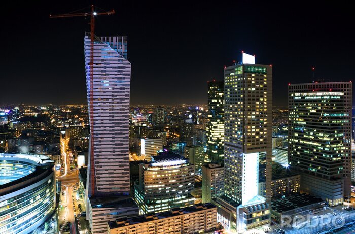 Tableau  Panorama de Varsovie centre-ville la nuit