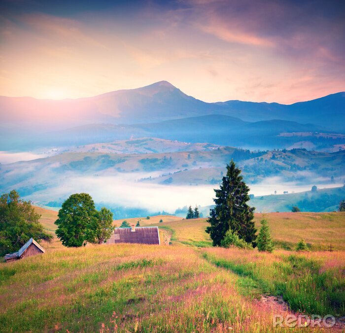 Tableau  Panorama du matin coloré des montagnes du matin