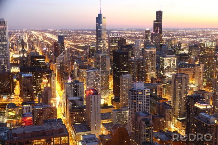 Tableau  Panorama hauts immeubles éclairés