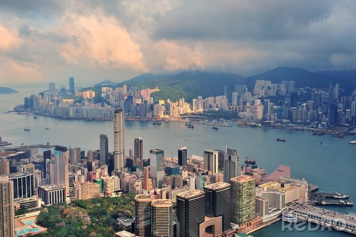 Tableau  Panorama Hongkong sous la pluie