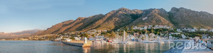Tableau  Panorama of Gordons Bay harbor and Hottentots-Holland Mountains