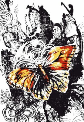 Tableau  Papillon couleur rouille et ornement