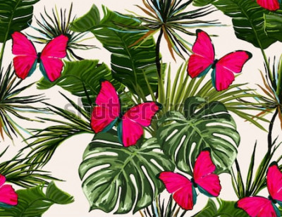 Tableau  Papillons et feuilles tropicales