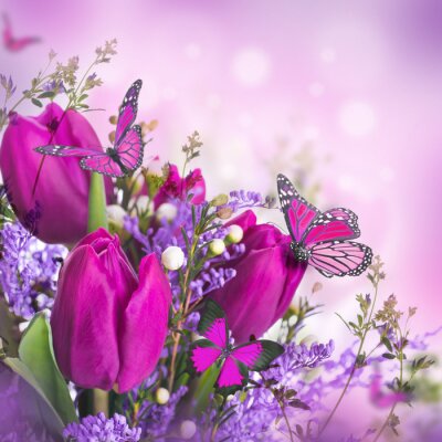Tableau  Papillons et fleurs