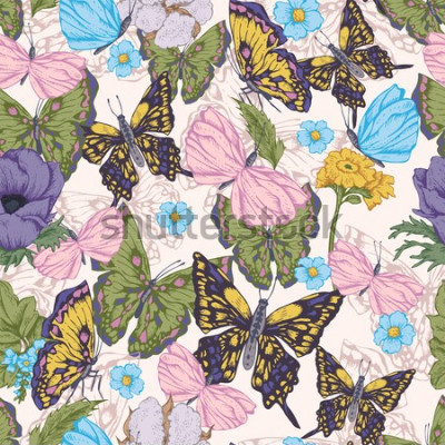 Tableau  Papillons et fleurs colorées