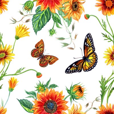 Tableau  Papillons parmi les tournesols