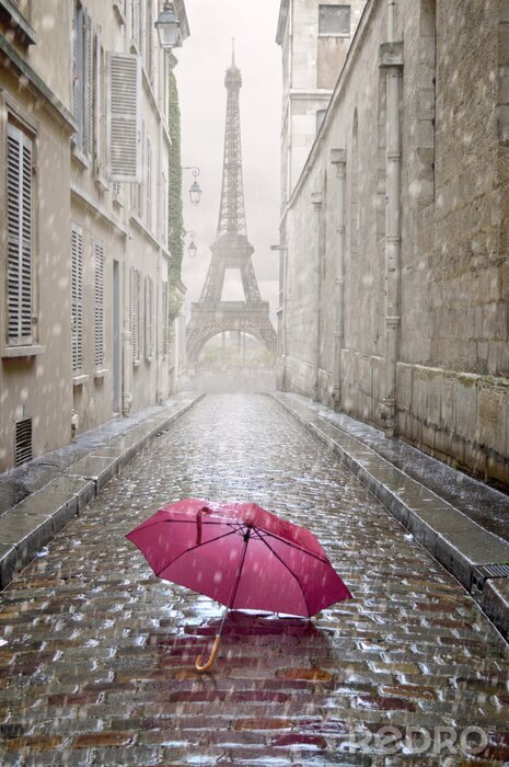 Tableau  Parapluie dans un Paris pluvieux