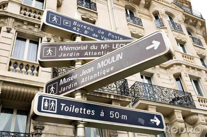 Tableau  Paris, France. directions de rue et signes