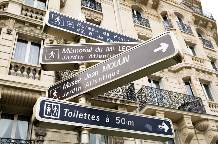 Tableau  Paris, France. directions de rue et signes